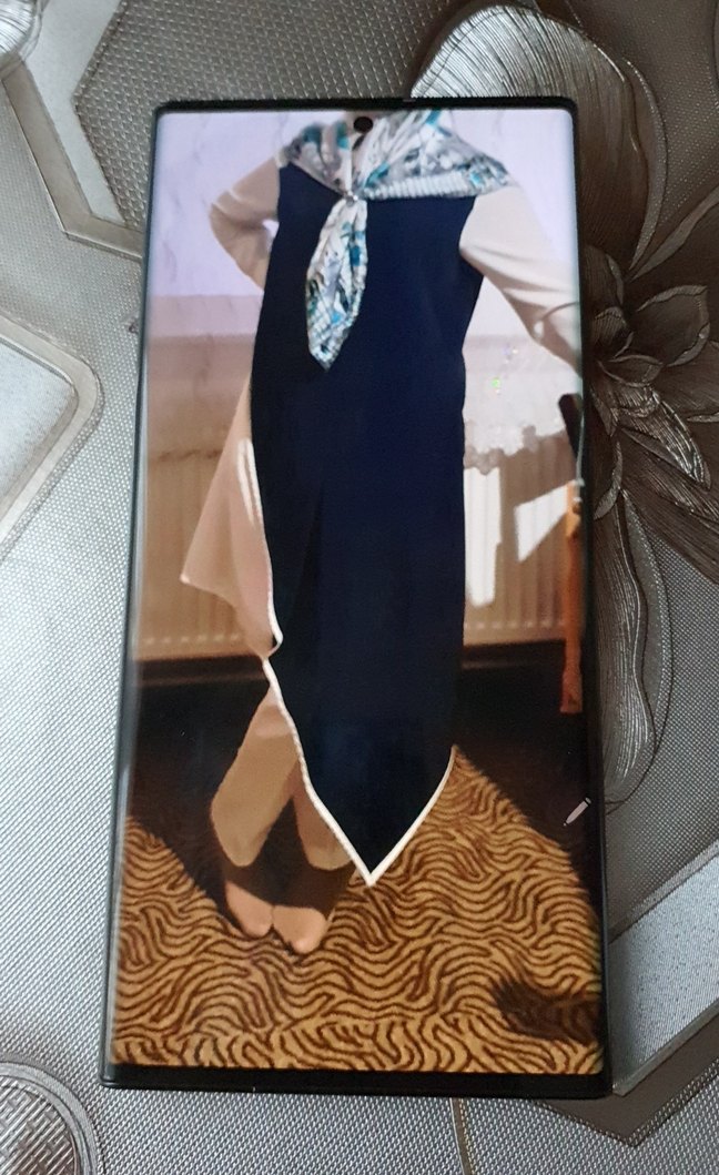 Uzun Kollu Lacivert Drapeli Kadın Elbise - Görsel 2