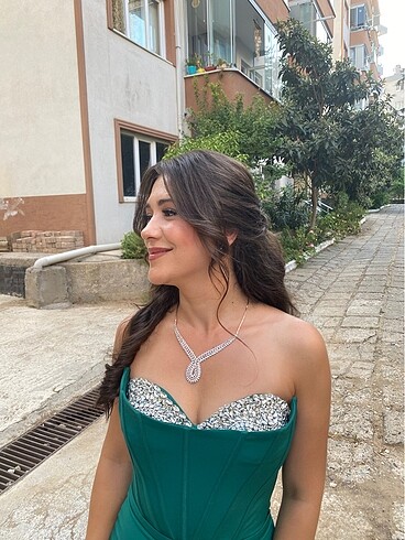 36 Beden Yeşil Taşlı Abiye