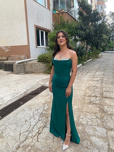 36 Beden yeşil Renk Yeşil Taşlı Abiye