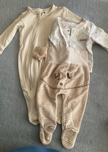 HelloBaby Bej Pamuklu Bebek Takım ve tulum