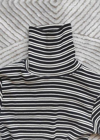 Çizgili Boğazlı Gri Kadın Triko Kazak - Görsel 3