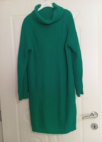 Kadın Uzun Yeşil Boğazlı Triko Kazak - Görsel 2