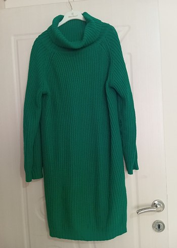 Kadın Uzun Yeşil Boğazlı Triko Kazak - Görsel 4