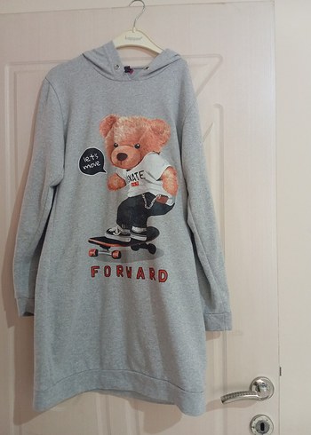 Gri Kapüşonlu Uzun Kollu Sweatshirt - Görsel 2