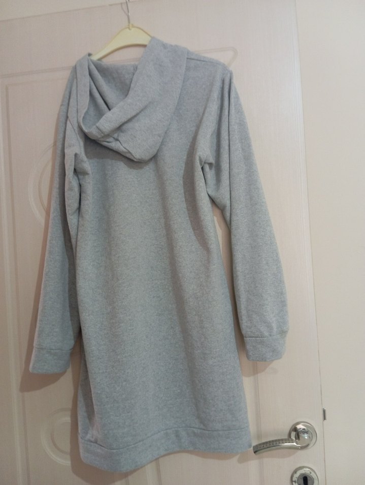 Gri Kapüşonlu Uzun Kollu Sweatshirt - Görsel 3