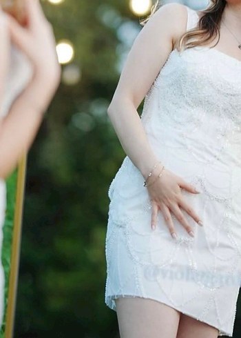 Beyaz Straplez Midi Mini Gelinlik