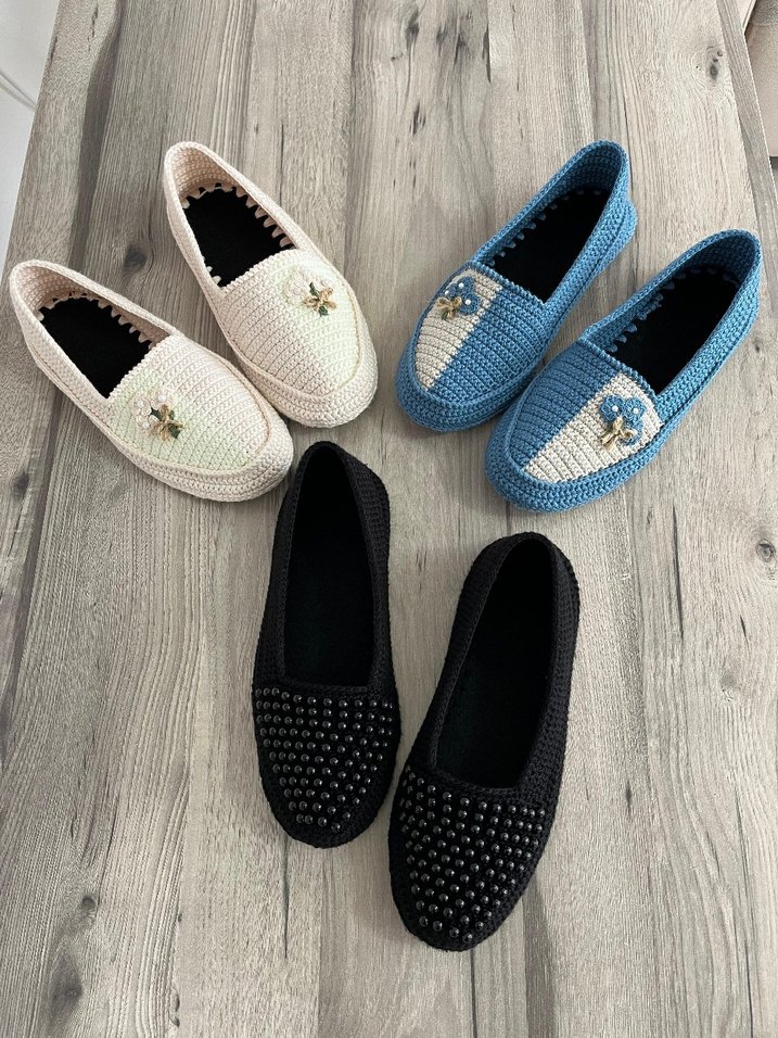 Boncuk İşlemeli Örgü Kadın Espadril Dolgu Topuk - Görsel 2