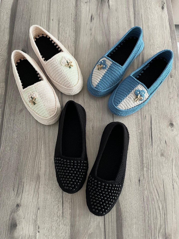 Boncuk İşlemeli Örgü Kadın Espadril Dolgu Topuk - Görsel 3