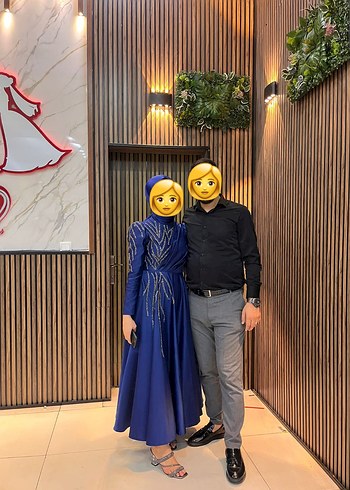 36 Beden Uzun Drapeli Lacivert Abiye Elbise