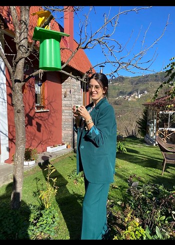 Uzun Kesim Turkuaz Kadın Takım Elbise - Görsel 3