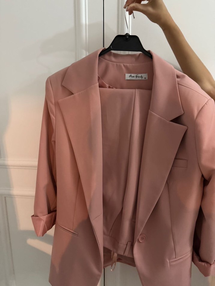 Pembe Midi Boy Salaş Street Style Blazer takım - Görsel 4