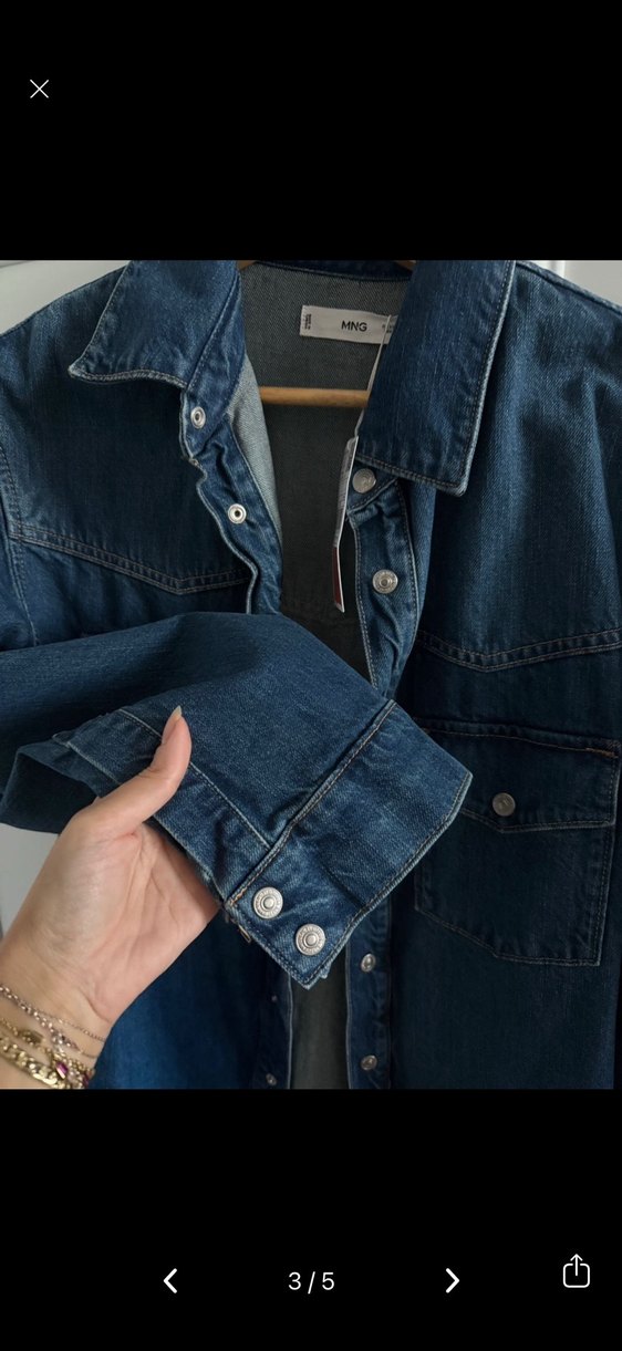 Düğmeli Mavi Kadın Denim Ceket - Görsel 3