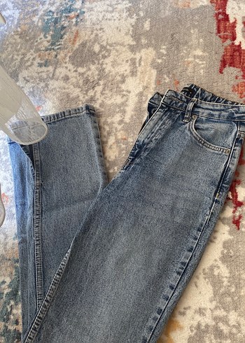 xs Beden mavi Renk Yırtmaçlı Midi Boy Batik Desenli Kadın Kot Pantolon