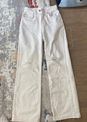 Beyaz Salaş Midi Kadın Kot Pantolon