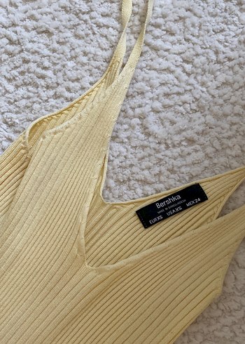 Bershka tereyağı sarısı midi elbise