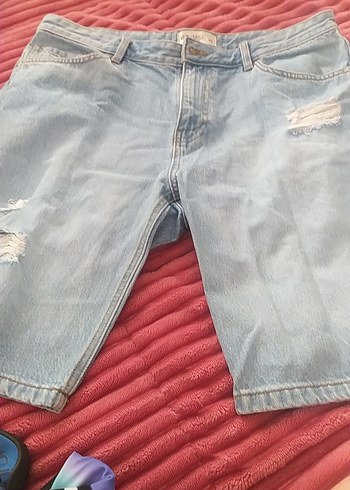 Düğmeli Gri Mavi Erkek Denim Mini Şort