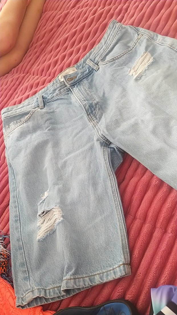 Düğmeli Gri Mavi Erkek Denim Mini Şort - Görsel 2