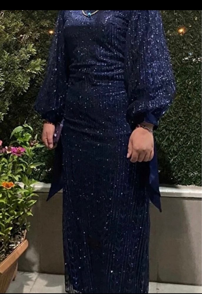 Lacivert Yılan Desenli Uzun Abiye Elbise 42 uyumlu - Görsel 2