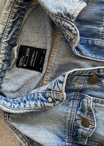 Düğmeli Kadın Kot Ceket, Normal Boy, Mavi - Görsel 3