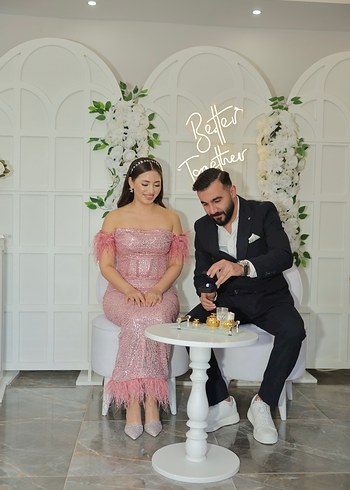 Abiye Pullu Pembe Straplez Uzun Abiye Elbise