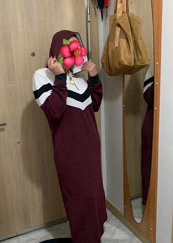 Bordo Uzun Kapüşonlu Salaş Elbise L