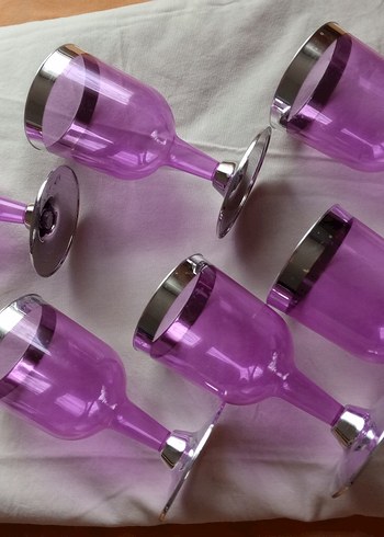 logusa serbet takımıMor Renkli Metal Kenarlı MikaKadehler - Görsel 2