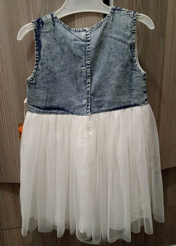 Kız Çocuk Beyaz Tül Etekli Kot Elbise - Görsel 2