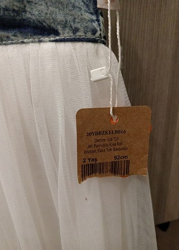 Kız Çocuk Beyaz Tül Etekli Kot Elbise - Görsel 3