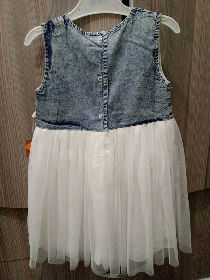 Kız Çocuk Beyaz Tül Etekli Kot Elbise - Görsel 2