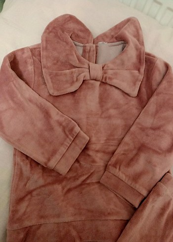 Pembe Kadife Bebek Kız Takımı Uzun Kollu - Görsel 2