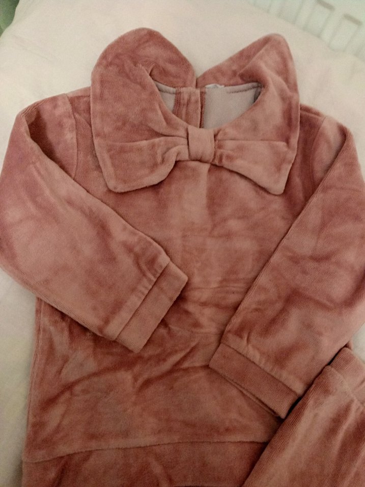 Pembe Kadife Bebek Kız Takımı Uzun Kollu - Görsel 2