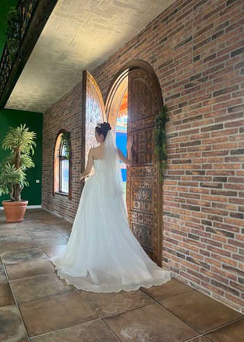 Straplez Bohem balık Beyaz Gelinlik - Görsel 5