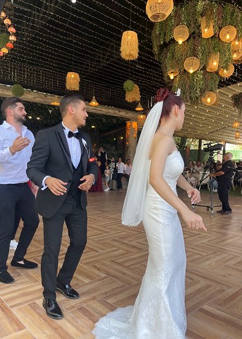 Straplez Bohem balık Beyaz Gelinlik - Görsel 4