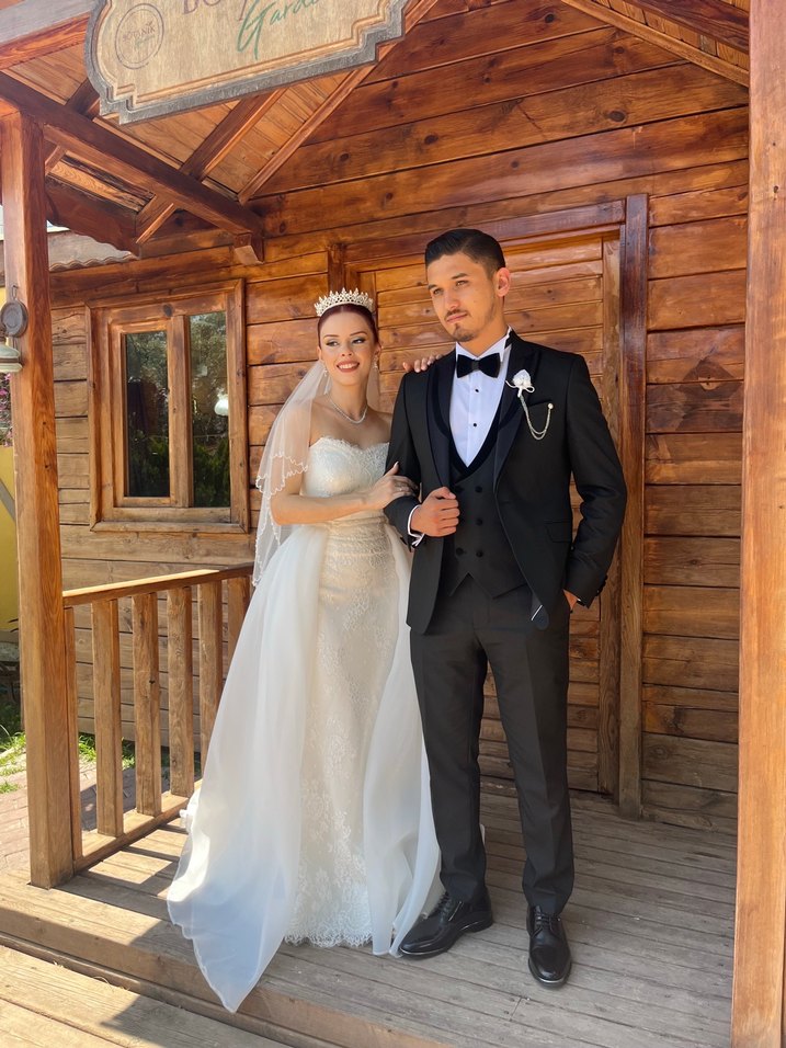 Straplez Bohem balık Beyaz Gelinlik - Görsel 3