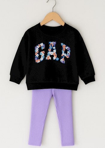 Kız Çocuk Mor Triko Tayt ve Nakışlı Sweatshirt takım taytlı