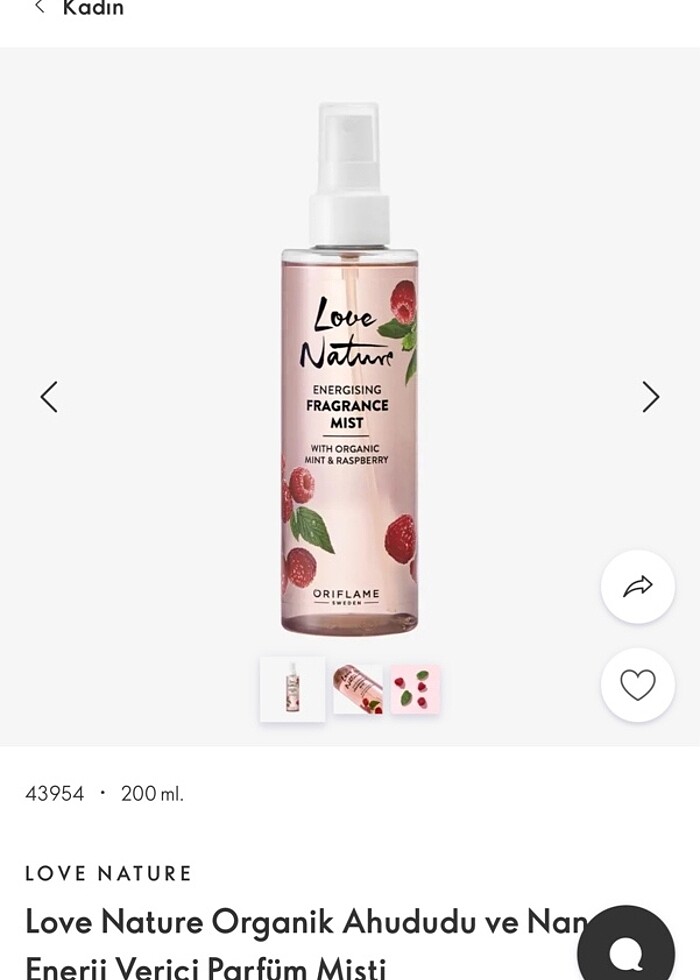 Love Nature Organik Ahududu ve Naneli Enerji Verici Parfüm Misti - Görsel 3