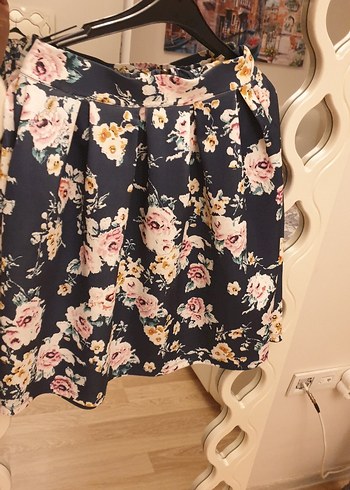 Çiçek Desenli pileli Midi  Etek - Görsel 2