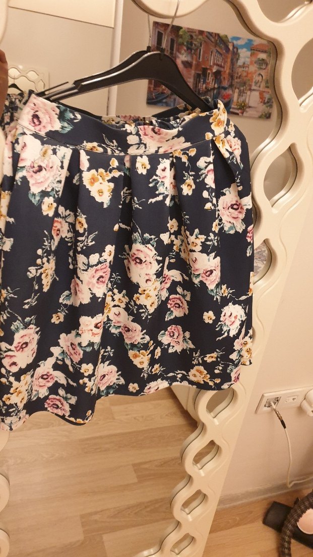 Çiçek Desenli pileli Midi  Etek - Görsel 2