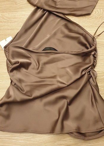 ZARA Kahverengi Saten Drapeli Kadın Fular - Görsel 2