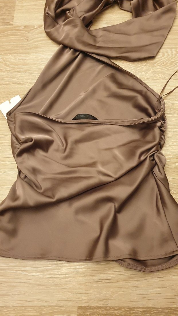 ZARA Kahverengi Saten Drapeli Kadın Fular - Görsel 2