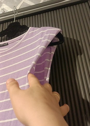 s Beden mor Renk Mor Çizgili kısa kolu Elbise