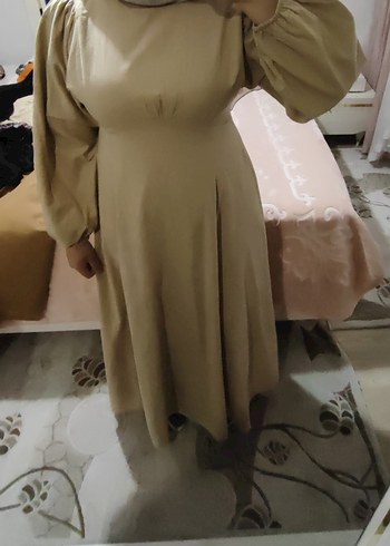 Bej Uzun Kollu Salaş Elbise