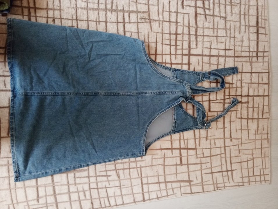 Kadın Gri Bol Kesim Kısa Kot elbise - Görsel 2