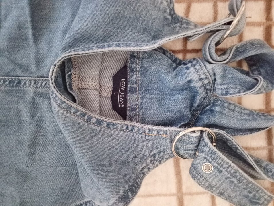 Kadın Gri Bol Kesim Kısa Kot elbise - Görsel 3