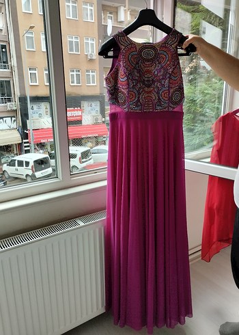 Diğer Bohem Renkli Desenli Uzun Abiye Elbise