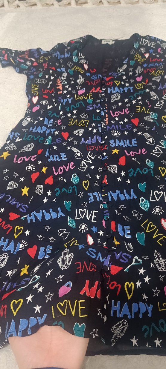 Renkli Desenli V Yaka Düğmeli Kadın Elbise - Görsel 2