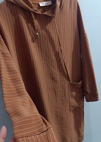 Kahverengi Uzun Kol Kapüşonlu Kadın Tunik - Görsel 3
