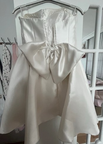Abiye Modern Klasik Straplez Mini Beyaz Gelinlik
