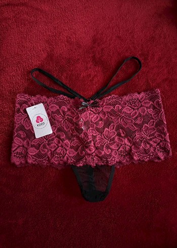 Bordo Nakışlı Gotik Dantel Kadın Külot - Görsel 2