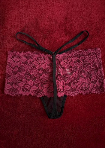 Bordo Nakışlı Gotik Dantel Kadın Külot - Görsel 3